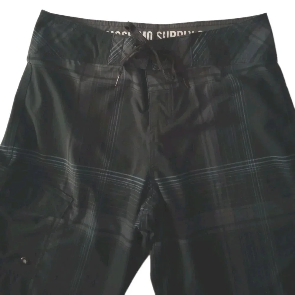 Mossimo Supply Co Black Plaid Swim Trunks Board Shorts sz 30 Mens Swimwear
